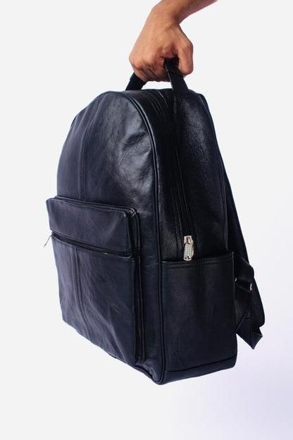 PESHAWAR BACKPACK Laptop Leather Bagpack Genuine Sheep Leather Bagpack Unisex Jet Black