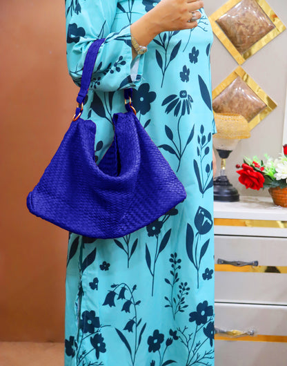 MULTAN BAG Handwoven Genuine Leather Ladies Tote Bag, Women's Hobo Bag And Shoulder Bag-Royal Blue