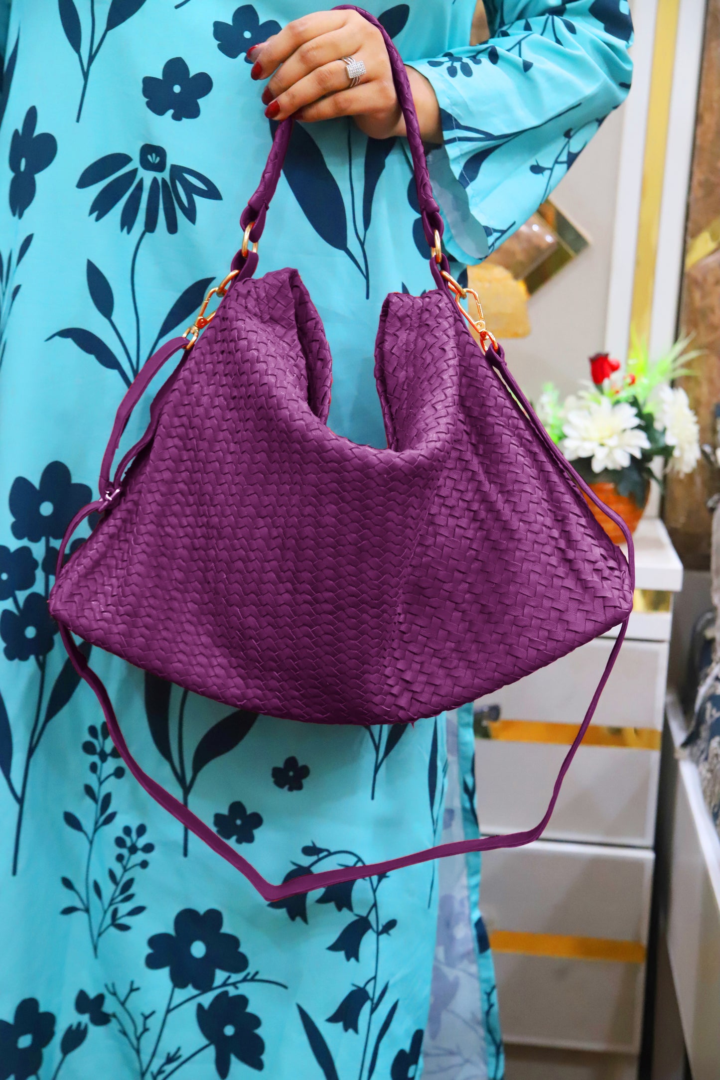 FAISALABAD BAG Handwoven Genuine Leather Ladies Tote Bag, Women's Hobo Bag And Shoulder Bag-Burgundy