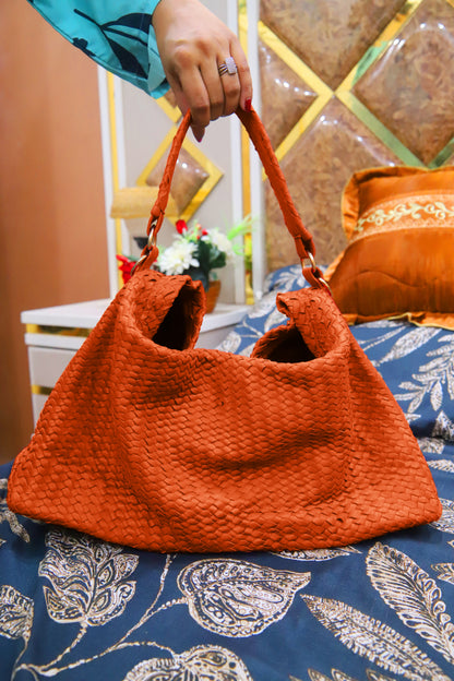 LAHORE BAG Handwoven Genuine Leather Ladies Tote Bag, Women's Hobo Bag And Shoulder Bag-Tan