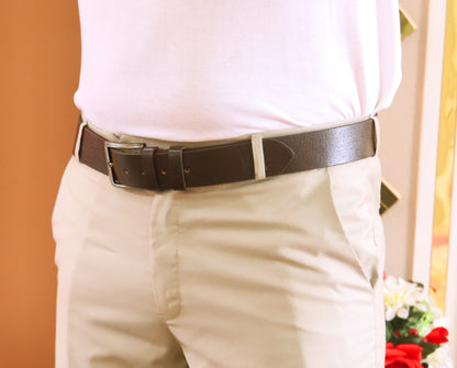 QUETTA BELT Genuine Natural Milled Leather Belt in One Piece - Brown